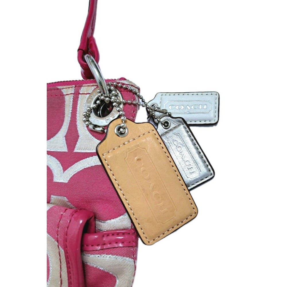 COACH Poppy Lurex Sateen Signature Hobo Shoulder Bag Purse Fuchsia 18980 3 Tags - Picture 2 of 9
